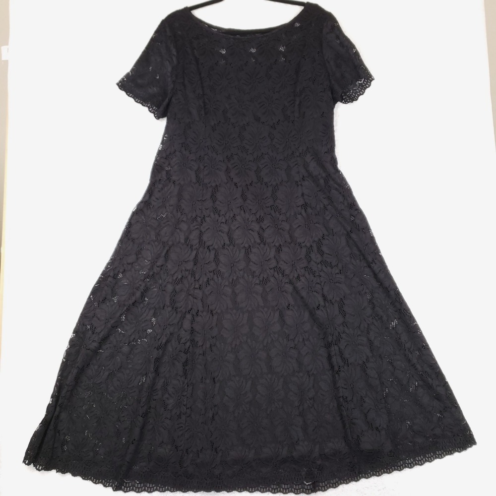 RN Studio by Ronni Nicole Black Floral Lace A-Line Midi Dress Size 14 Boho Goth